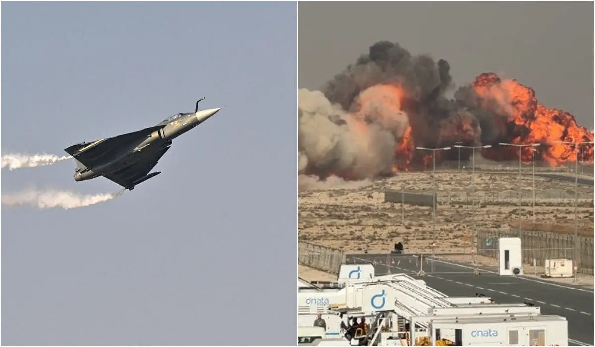 துபாய் எயர் ஷோவில் இந்தியாவின் ‘தேஜாஸ்’ போர் விமானம் கீழே விழுந்து வெடித்து சிதறல் – விமானி உயிரிழப்பு உறுதி