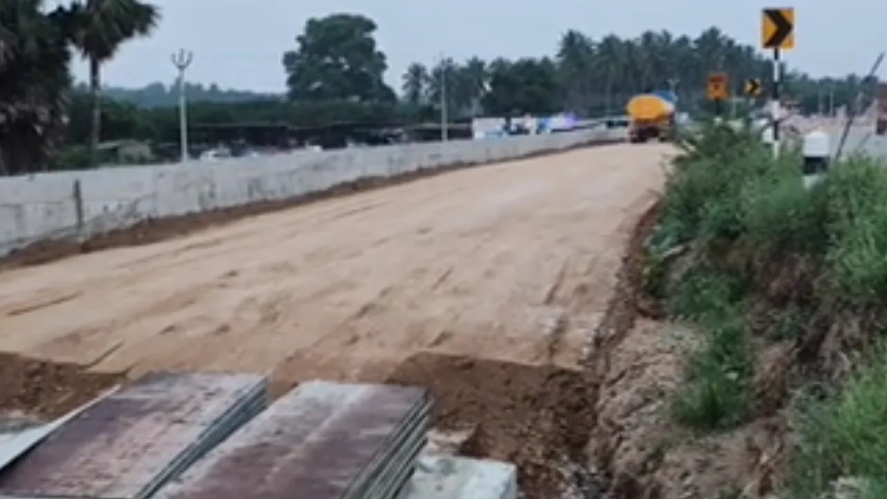 மேம்பால கட்டுமானம் தரமற்ற முறையில் நடைபெறுவதாக குற்றச்சாட்டு – திண்டுக்கல் வேடசந்தூர்