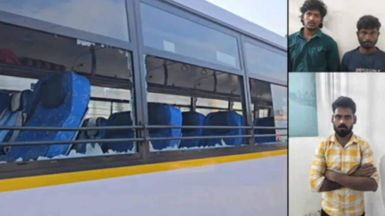 கிருஷ்ணகிரி அருகே தனியார் பேருந்து மீது நாட்டு வெடிகுண்டு தாக்குதல் – மூவர் கைது