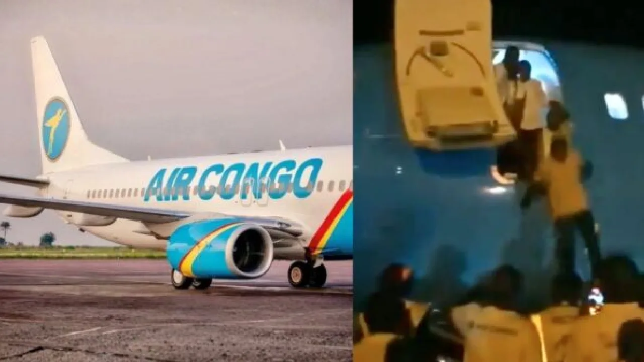 காங்கோவில் அதிர்ச்சி சம்பவம் – படிக்கட்டுகள் இல்லாததால் விமானத்திலிருந்து குதித்து இறங்கிய பயணிகள்