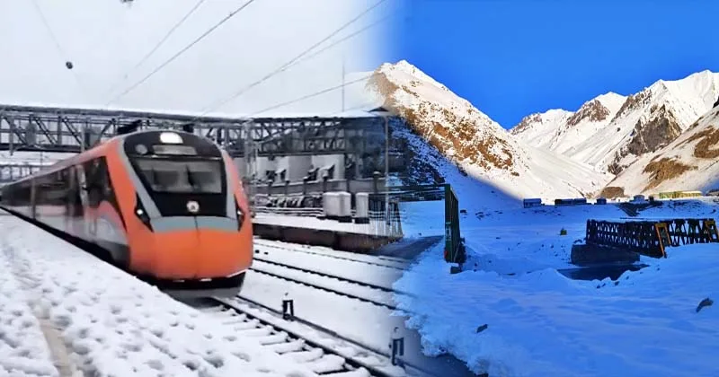 பனிப்பொழிவுக்கு மத்தியில் சீறிப் பாய்ந்த வந்தே பாரத் ரயில் – வைரலாகும் வீடியோ