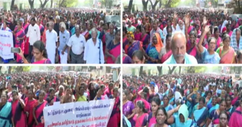 பல்வேறு கோரிக்கைகளுக்காக பேரணி – சத்துணவு, அங்கன்வாடி பணியாளர்கள் கைது