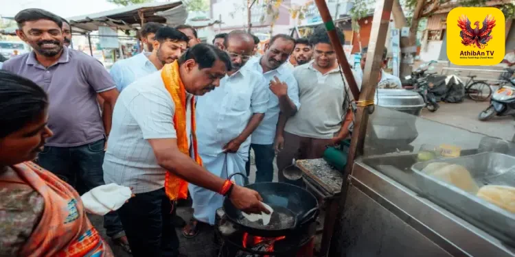 சாத்தூரில் நயினார் நாகேந்திரன் தீவிர பரப்புரை: சாலையோரக் கடையில் பூரி சுட்டு நூதன முறையில் வாக்கு சேகரிப்பு!