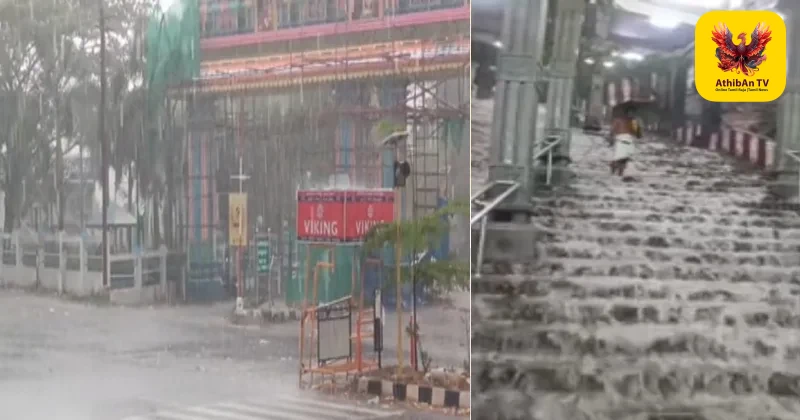 தென் மாவட்டங்களில் வெளுத்து வாங்கிய கனமழை: பழனி கோவில் படிக்கட்டுகளில் கொட்டிய நீர் – தேனியில் சூறாவளியால் பாதிப்பு!