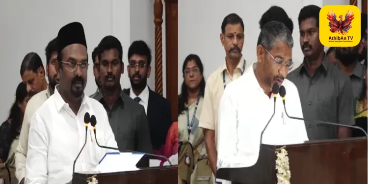 சென்னை மக்கள் பவனில் புதிய அமைச்சர்கள் பதவியேற்பு விழா: ஷாஜகான், வன்னியரசு பொறுப்பேற்பு – தவெக கூட்டணி