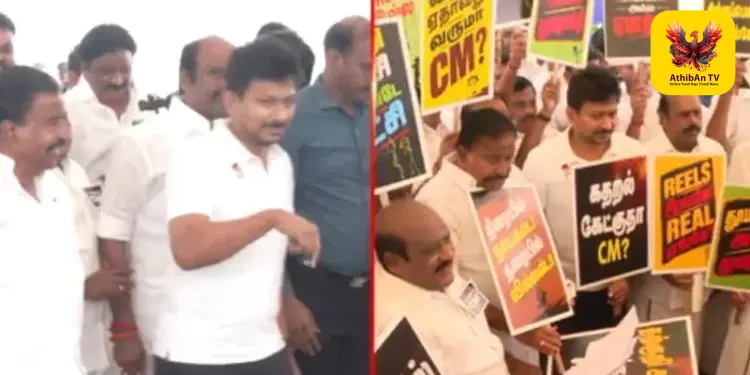 தமிழக சட்டப்பேரவையில் பரபரப்பு: கருப்பு பேட்ஜ் அணிந்து வந்த திமுக எம்.எல்.ஏ.க்கள் – பதாகைகளை ஏந்தியபடி தவெக அரசுக்கு எதிராக முழக்கம்!