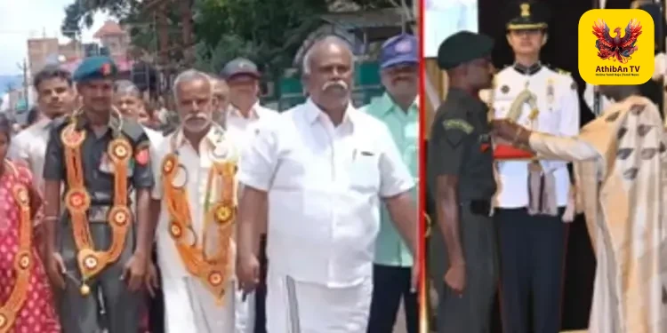 தேனி மண்ணிற்குப் பெருமை சேர்த்த நாயகன்: கீர்த்தி சக்ரா விருது பெற்ற ராணுவ வீரர் மீனாட்சிசுந்தரத்திற்குச் சொந்த ஊரில் வீராங்கனை வரவேற்பு!