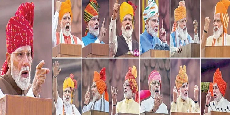 13th Independence Day address Prime Minister Modi attends wearing a red turban.