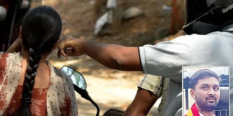 TVK functionary arrested for attempting to snatch a chain from a woman riding a scooter near Karur.